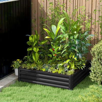 Outsunny 432L Square Raised Garden Bed Box with Weatherized Steel Frame for Vegetables, Flowers and Herbs, 120 x 120 x 30cm, Grey 