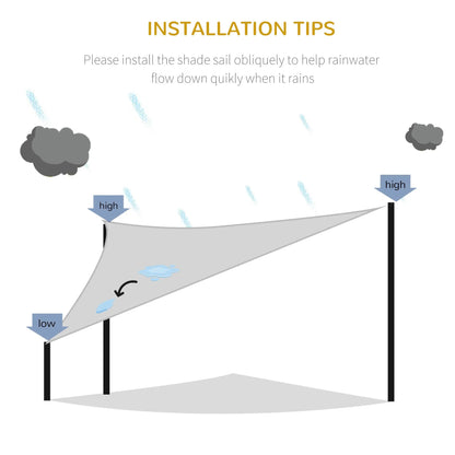 Outsunny 4x4m Triangle Sun Shade Sail, Outdoor UV Protection HDPE Canopy, Patio Deck Shelter with Steel Rings and Ropes, Grey 