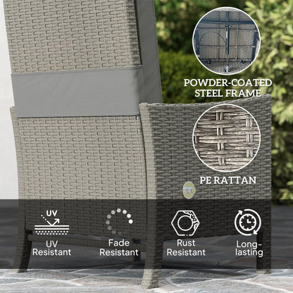 Outsunny 5 Piece Rattan Garden Furniture Set, Wicker Outdoor Furniture with 2 Armchairs, 2 Footstools and Glass Top Coffee Table with Shelf, Cushions for Patio Balcony, Dark Grey 