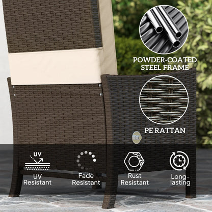 Outsunny 5 Piece Rattan Garden Furniture Set, Wicker Outdoor Furniture with 2 Armchairs, 2 Footstools and Glass Top Coffee Table with Shelf, Cushions for Patio Balcony, Khaki 