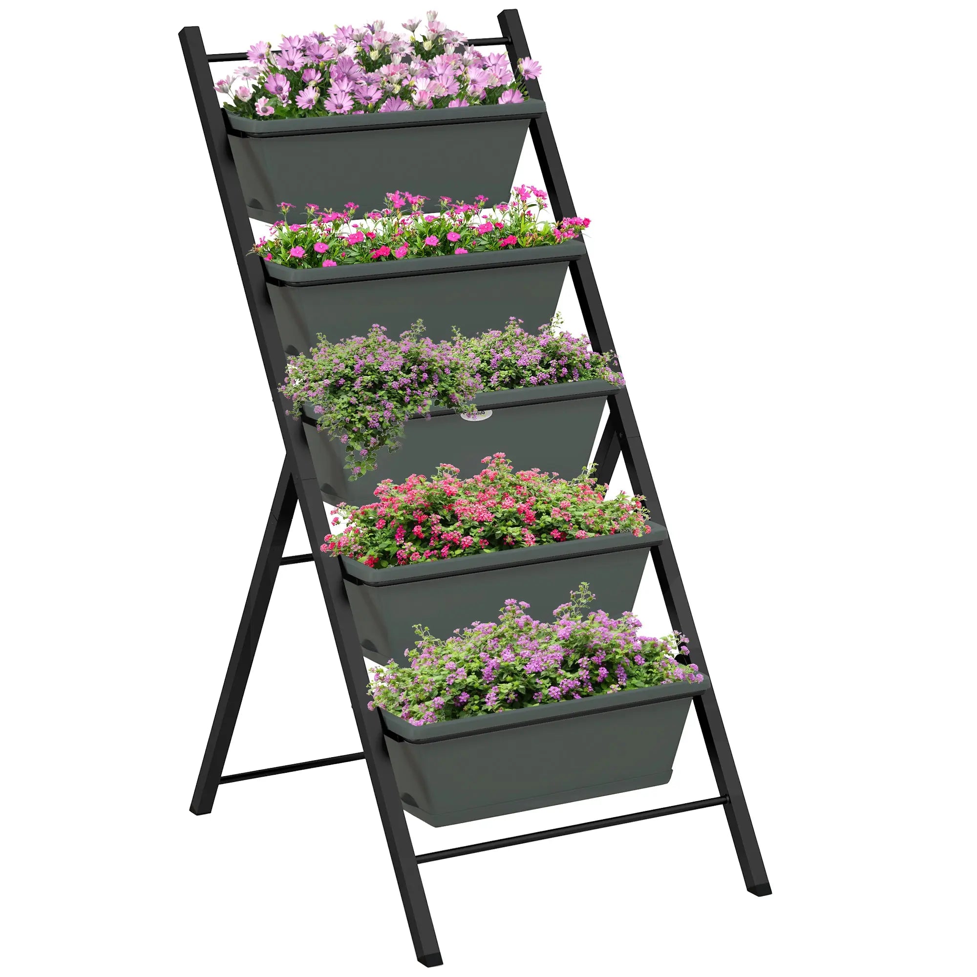 Outsunny 5-Tier Vertical Raised Garden Planter with 5 Container Boxes, Outdoor Plant Stand for Vegetable Flowers, Grey 