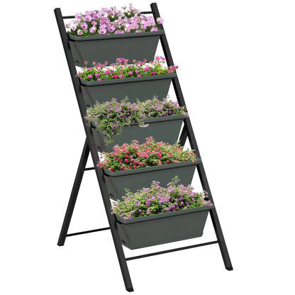Outsunny 5-Tier Vertical Raised Garden Planter with 5 Container Boxes, Outdoor Plant Stand for Vegetable Flowers, Grey 