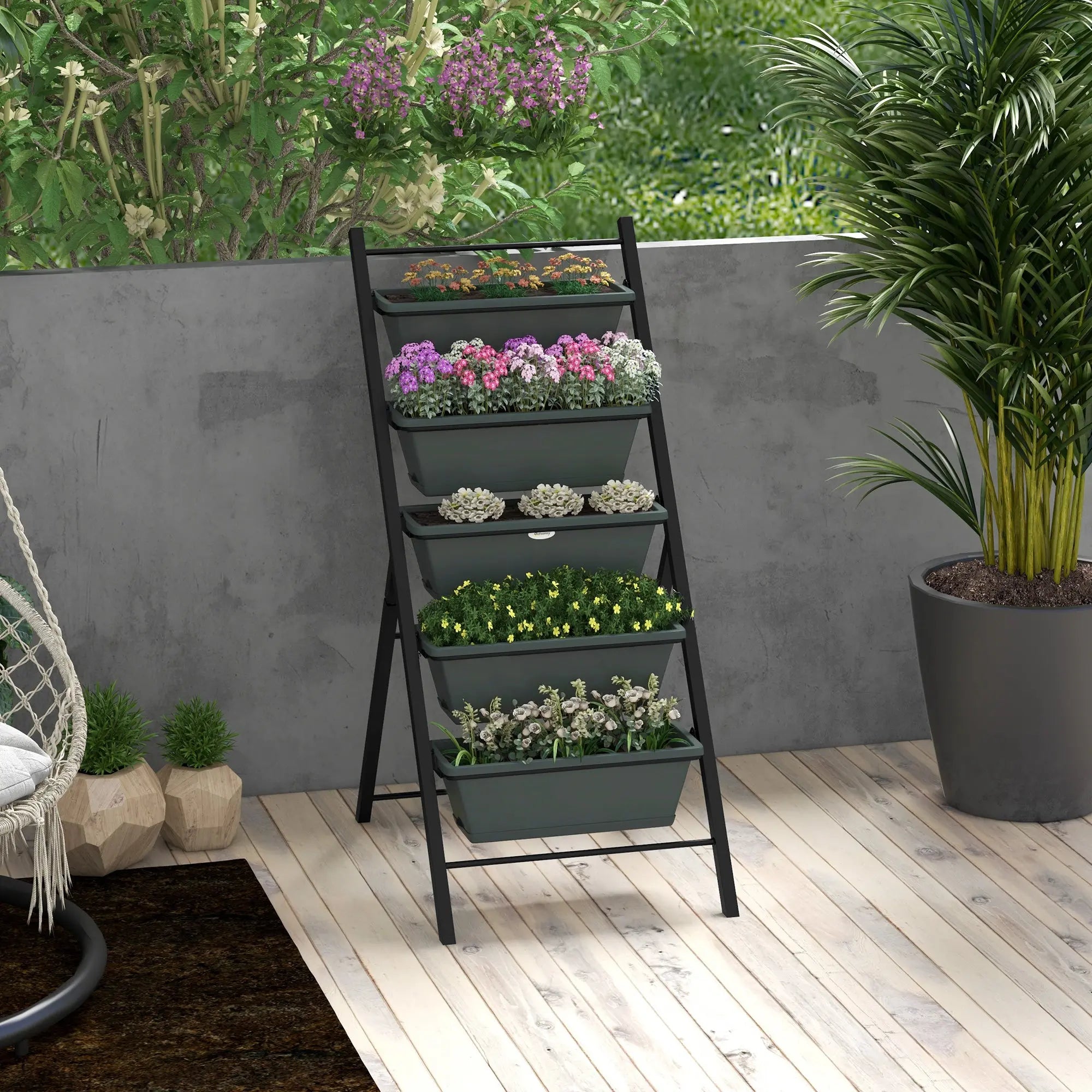 Outsunny 5-Tier Vertical Raised Garden Planter with 5 Container Boxes, Outdoor Plant Stand for Vegetable Flowers, Grey 