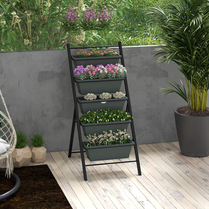 Outsunny 5-Tier Vertical Raised Garden Planter with 5 Container Boxes, Outdoor Plant Stand for Vegetable Flowers, Grey 