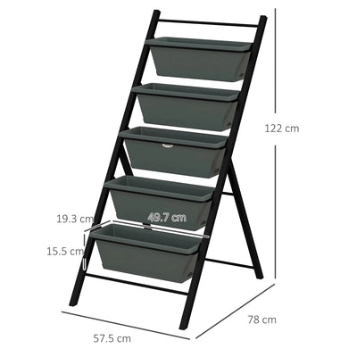 Outsunny 5-Tier Vertical Raised Garden Planter with 5 Container Boxes, Outdoor Plant Stand for Vegetable Flowers, Grey 