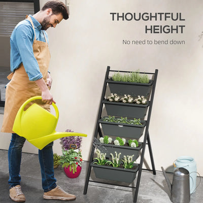 Outsunny 5-Tier Vertical Raised Garden Planter with 5 Container Boxes, Outdoor Plant Stand for Vegetable Flowers, Grey 