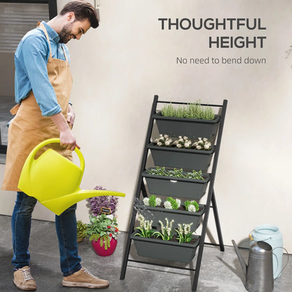 Outsunny 5-Tier Vertical Raised Garden Planter with 5 Container Boxes, Outdoor Plant Stand for Vegetable Flowers, Grey 