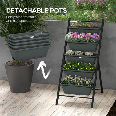 Outsunny 5-Tier Vertical Raised Garden Planter with 5 Container Boxes, Outdoor Plant Stand for Vegetable Flowers, Grey 