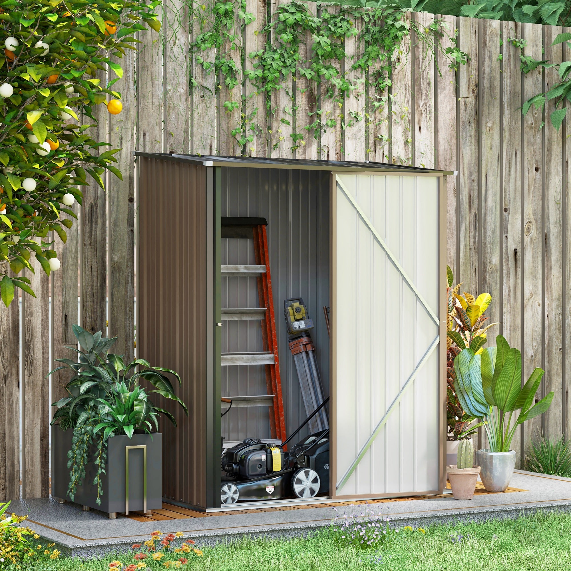 Outsunny 5.3 x 3.1ft Corrugated Steel Garden Shed - Brown 