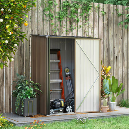 Outsunny 5.3 x 3.1ft Corrugated Steel Garden Shed - Brown 