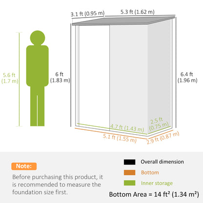 Outsunny 5.3 x 3.1ft Corrugated Steel Garden Shed - Brown 