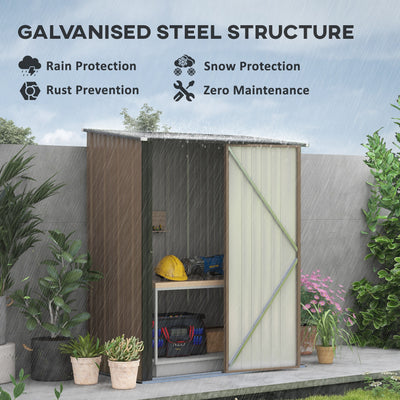 Outsunny 5.3 x 3.1ft Corrugated Steel Garden Shed - Brown 