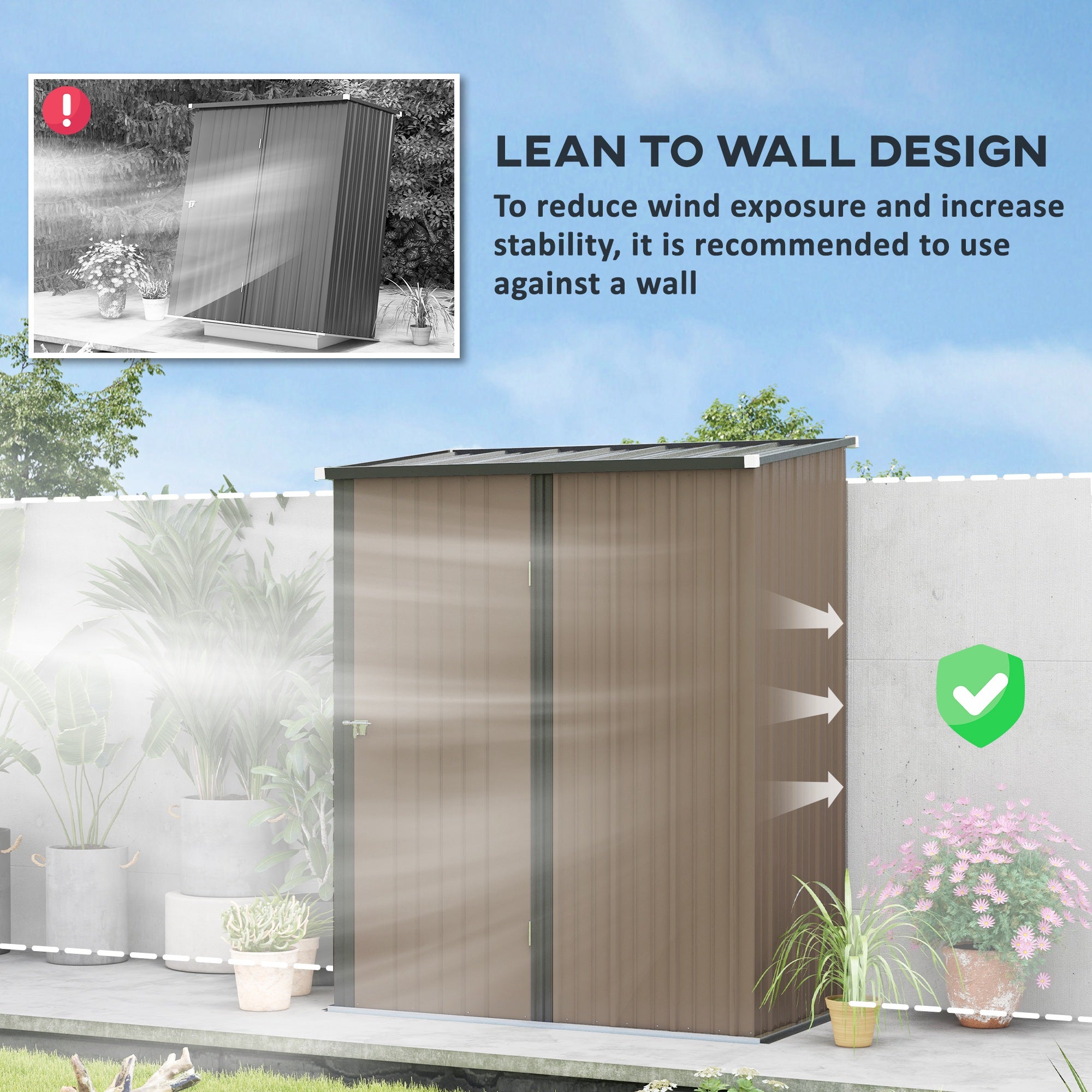 Outsunny 5.3 x 3.1ft Corrugated Steel Garden Shed - Brown 