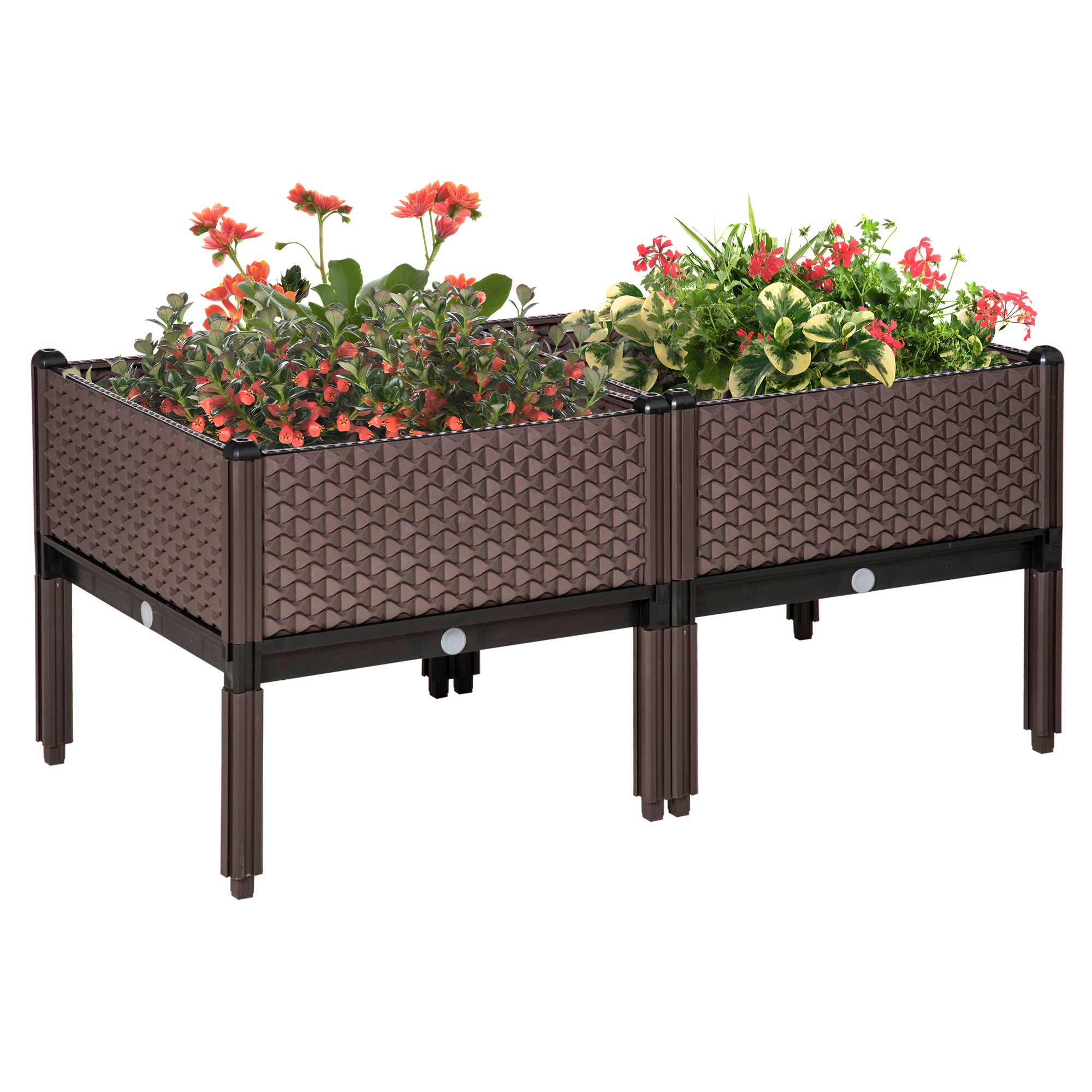 Outsunny 50cm x 50cm x 46.5cm Set of 2 41L Garden Raised Bed, Elevated Planter Box, Flower Vegetables Planting Container with Self-Watering Design and Drainage Holes 