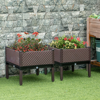 Outsunny 50cm x 50cm x 46.5cm Set of 2 41L Garden Raised Bed, Elevated Planter Box, Flower Vegetables Planting Container with Self-Watering Design and Drainage Holes 