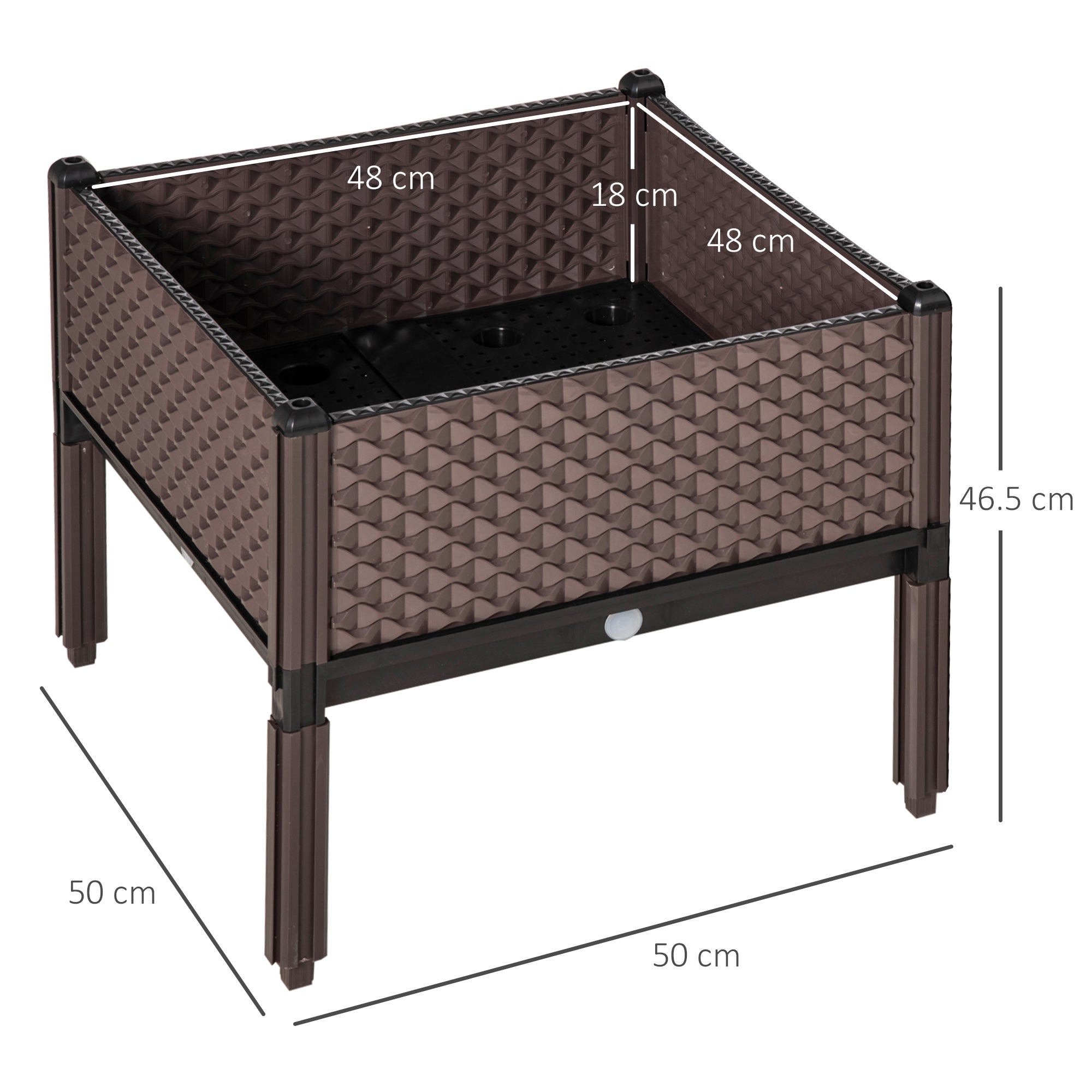 Outsunny 50cm x 50cm x 46.5cm Set of 2 41L Garden Raised Bed, Elevated Planter Box, Flower Vegetables Planting Container with Self-Watering Design and Drainage Holes 