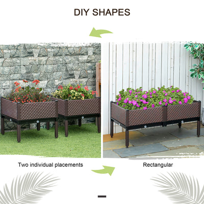 Outsunny 50cm x 50cm x 46.5cm Set of 2 41L Garden Raised Bed, Elevated Planter Box, Flower Vegetables Planting Container with Self-Watering Design and Drainage Holes 