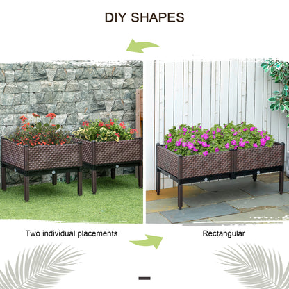 Outsunny 50cm x 50cm x 46.5cm Set of 2 41L Garden Raised Bed, Elevated Planter Box, Flower Vegetables Planting Container with Self-Watering Design and Drainage Holes 