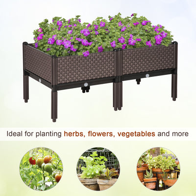 Outsunny 50cm x 50cm x 46.5cm Set of 2 41L Garden Raised Bed, Elevated Planter Box, Flower Vegetables Planting Container with Self-Watering Design and Drainage Holes 