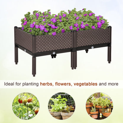 Outsunny 50cm x 50cm x 46.5cm Set of 2 41L Garden Raised Bed, Elevated Planter Box, Flower Vegetables Planting Container with Self-Watering Design and Drainage Holes 