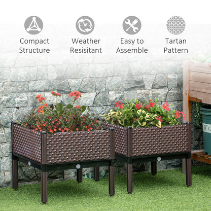 Outsunny 50cm x 50cm x 46.5cm Set of 2 41L Garden Raised Bed, Elevated Planter Box, Flower Vegetables Planting Container with Self-Watering Design and Drainage Holes 