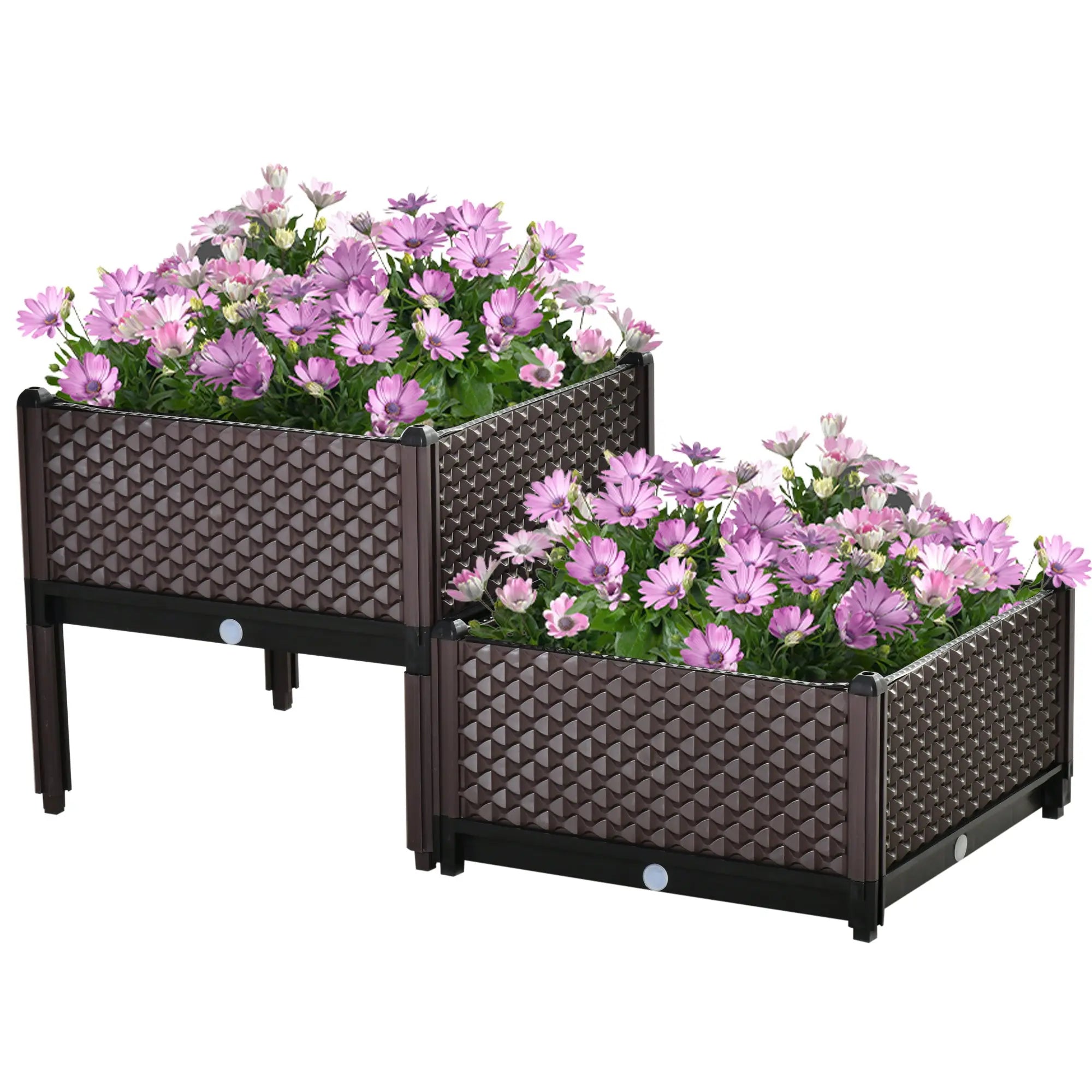 Outsunny 50cm x 50cm x 46.5cm Set of 2 41L Plastic Raised Garden Bed, Planter Box, Flower Vegetables Planting Container with Self-Watering Design and Drainage Holes for Patio Balcony 