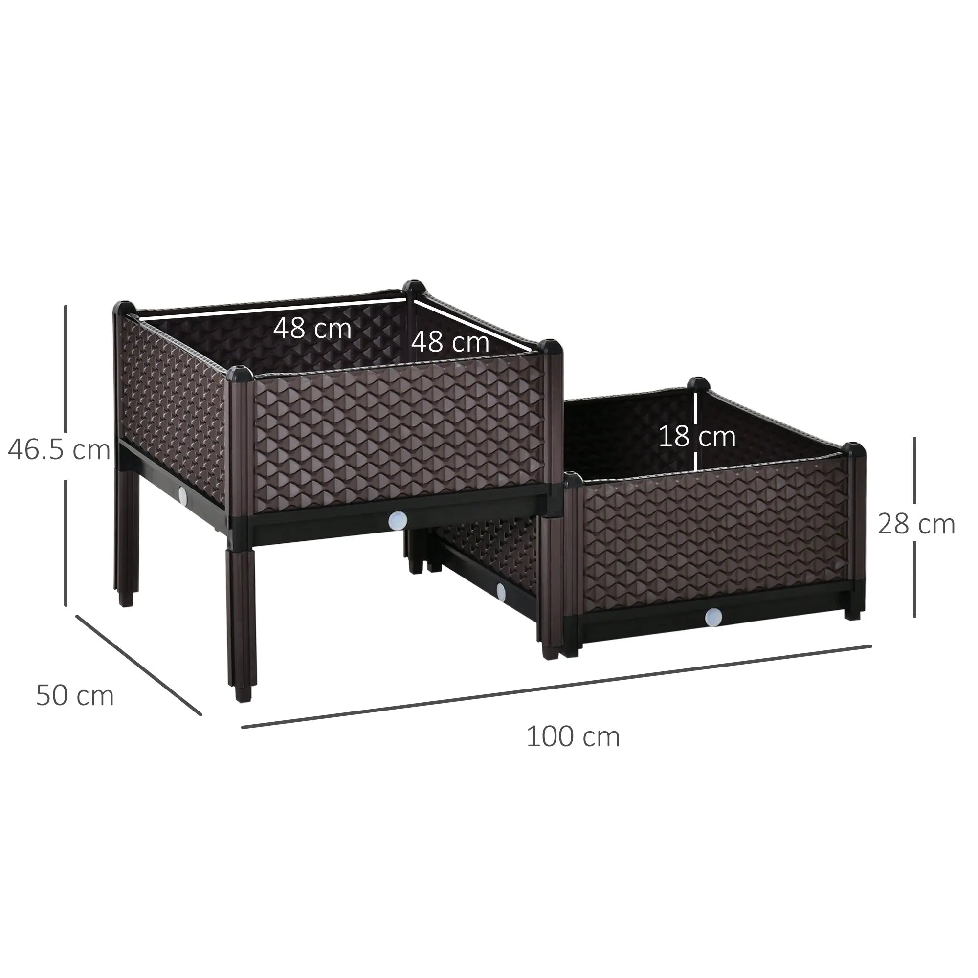Outsunny 50cm x 50cm x 46.5cm Set of 2 41L Plastic Raised Garden Bed, Planter Box, Flower Vegetables Planting Container with Self-Watering Design and Drainage Holes for Patio Balcony 
