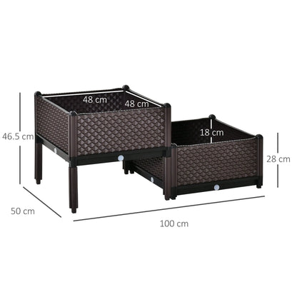 Outsunny 50cm x 50cm x 46.5cm Set of 2 41L Plastic Raised Garden Bed, Planter Box, Flower Vegetables Planting Container with Self-Watering Design and Drainage Holes for Patio Balcony 