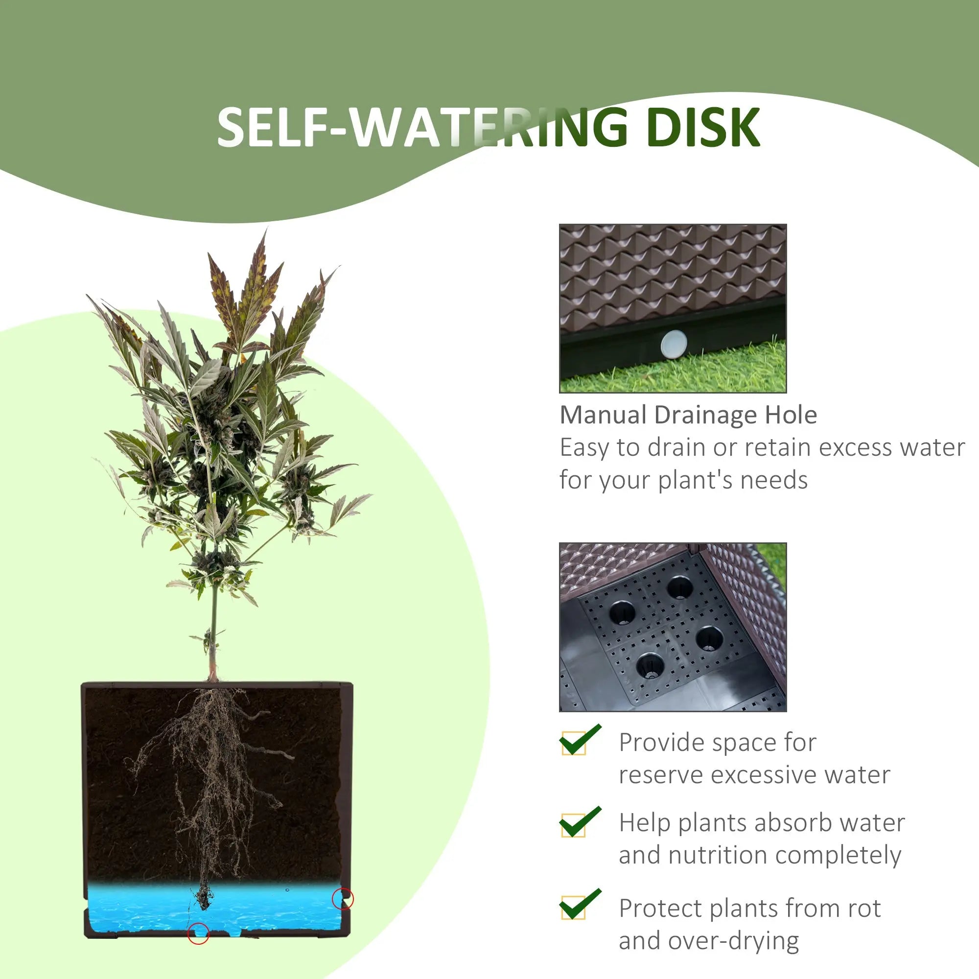 Outsunny 50cm x 50cm x 46.5cm Set of 2 41L Plastic Raised Garden Bed, Planter Box, Flower Vegetables Planting Container with Self-Watering Design and Drainage Holes for Patio Balcony 
