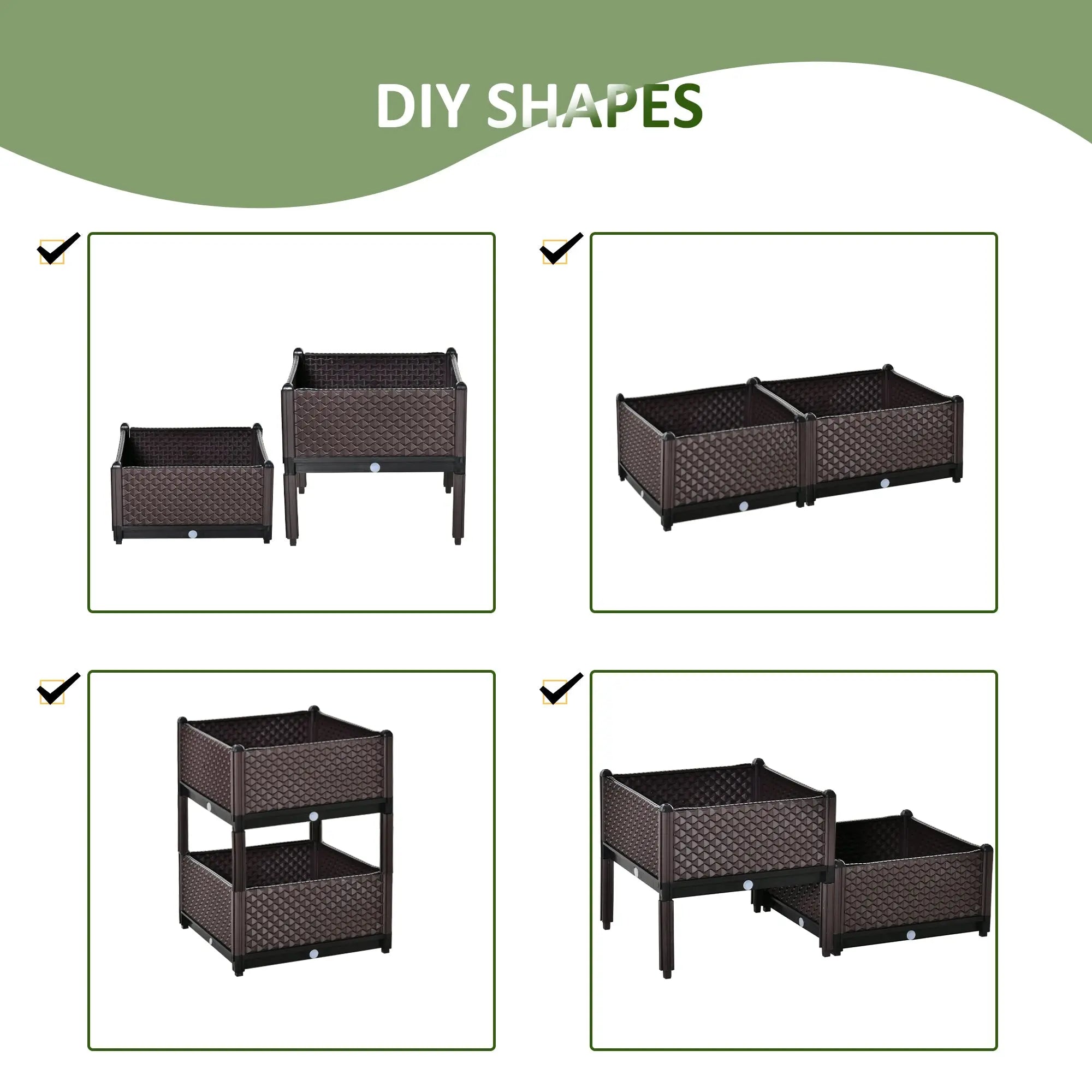 Outsunny 50cm x 50cm x 46.5cm Set of 2 41L Plastic Raised Garden Bed, Planter Box, Flower Vegetables Planting Container with Self-Watering Design and Drainage Holes for Patio Balcony 