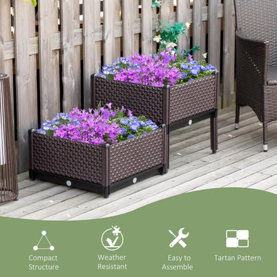 Outsunny 50cm x 50cm x 46.5cm Set of 2 41L Plastic Raised Garden Bed, Planter Box, Flower Vegetables Planting Container with Self-Watering Design and Drainage Holes for Patio Balcony 