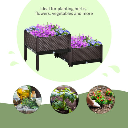 Outsunny 50cm x 50cm x 46.5cm Set of 2 41L Plastic Raised Garden Bed, Planter Box, Flower Vegetables Planting Container with Self-Watering Design and Drainage Holes for Patio Balcony 
