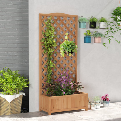 Outsunny 53L Garden Wooden Planter Box with Trellis Free Standing Flower Raised Bed with Lattice for Climbing Plants, 76cm x 36cm x 170cm, Brown 