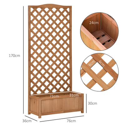 Outsunny 53L Garden Wooden Planter Box with Trellis Free Standing Flower Raised Bed with Lattice for Climbing Plants, 76cm x 36cm x 170cm, Brown 