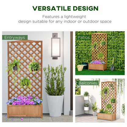 Outsunny 53L Garden Wooden Planter Box with Trellis Free Standing Flower Raised Bed with Lattice for Climbing Plants, 76cm x 36cm x 170cm, Brown 