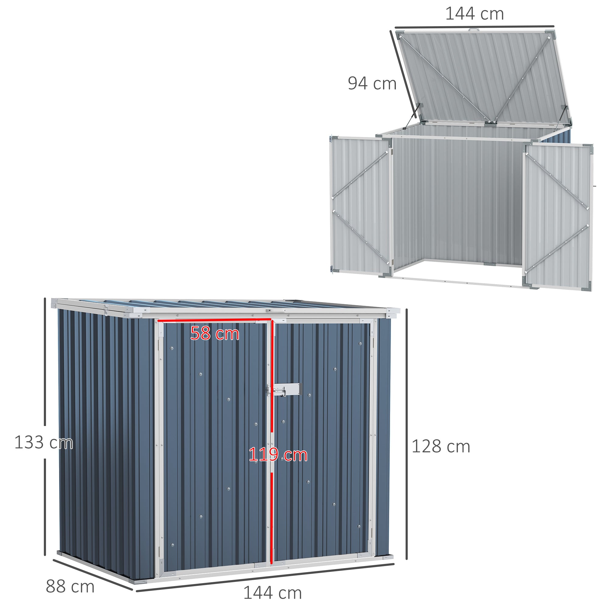 Outsunny 5ft x 3ft Garden 2-Bin Steel Storage Shed, Double Rubbish Storage Shed, Hide Dustbin w/ Locking Doors and Openable Lid 