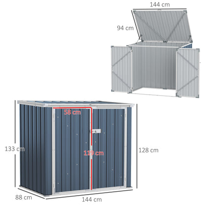 Outsunny 5ft x 3ft Garden 2-Bin Steel Storage Shed, Double Rubbish Storage Shed, Hide Dustbin w/ Locking Doors and Openable Lid 