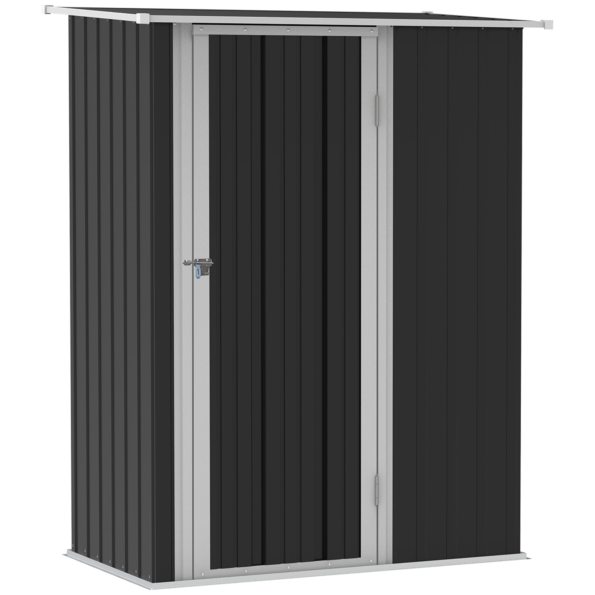 Outsunny 5ft x 3ft Metal Garden Storage Shed, Outdoor Tool Shed with Sloped Roof, Lockable Door for Tools, Equipment, Grey 