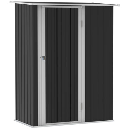 Outsunny 5ft x 3ft Metal Garden Storage Shed, Outdoor Tool Shed with Sloped Roof, Lockable Door for Tools, Equipment, Grey 