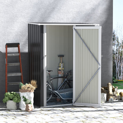 Outsunny 5ft x 3ft Metal Garden Storage Shed, Outdoor Tool Shed with Sloped Roof, Lockable Door for Tools, Equipment, Grey 