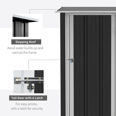 Outsunny 5ft x 3ft Metal Garden Storage Shed, Outdoor Tool Shed with Sloped Roof, Lockable Door for Tools, Equipment, Grey 