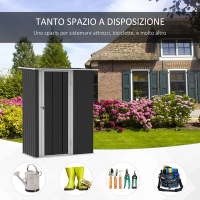 Outsunny 5ft x 3ft Metal Garden Storage Shed, Outdoor Tool Shed with Sloped Roof, Lockable Door for Tools, Equipment, Grey 