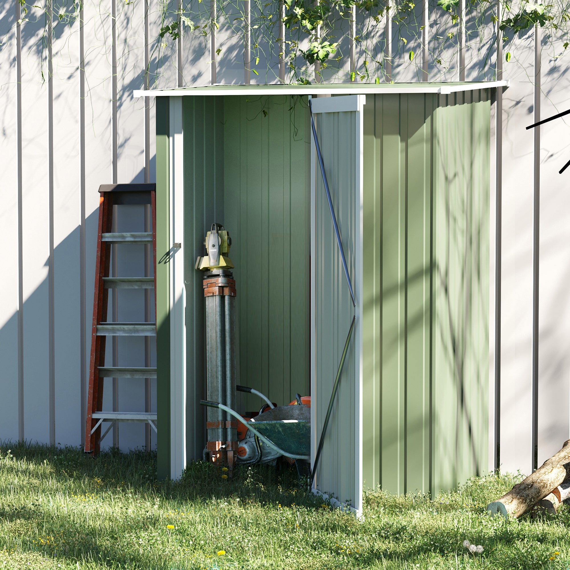 Outsunny 5ft x 3ft Metal Garden Storage Shed, Outdoor Tool Shed with Sloped Roof, Lockable Door for Tools, Equipment, Light Green 