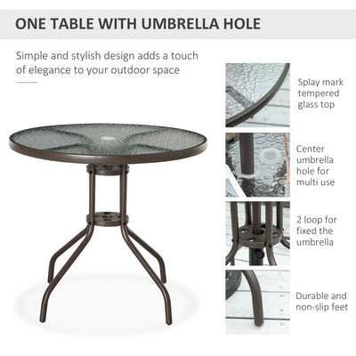 Outsunny 6 Piece Garden Dining Set with Umbrella, Patio Sets with Parasol with 4 Folding Dining Chairs & Round Tempered Glass Table, Grey 