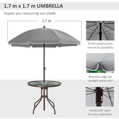 Outsunny 6 Piece Garden Dining Set with Umbrella, Patio Sets with Parasol with 4 Folding Dining Chairs & Round Tempered Glass Table, Grey 