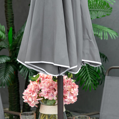 Outsunny 6 Piece Garden Dining Set with Umbrella, Patio Sets with Parasol with 4 Folding Dining Chairs & Round Tempered Glass Table, Grey 