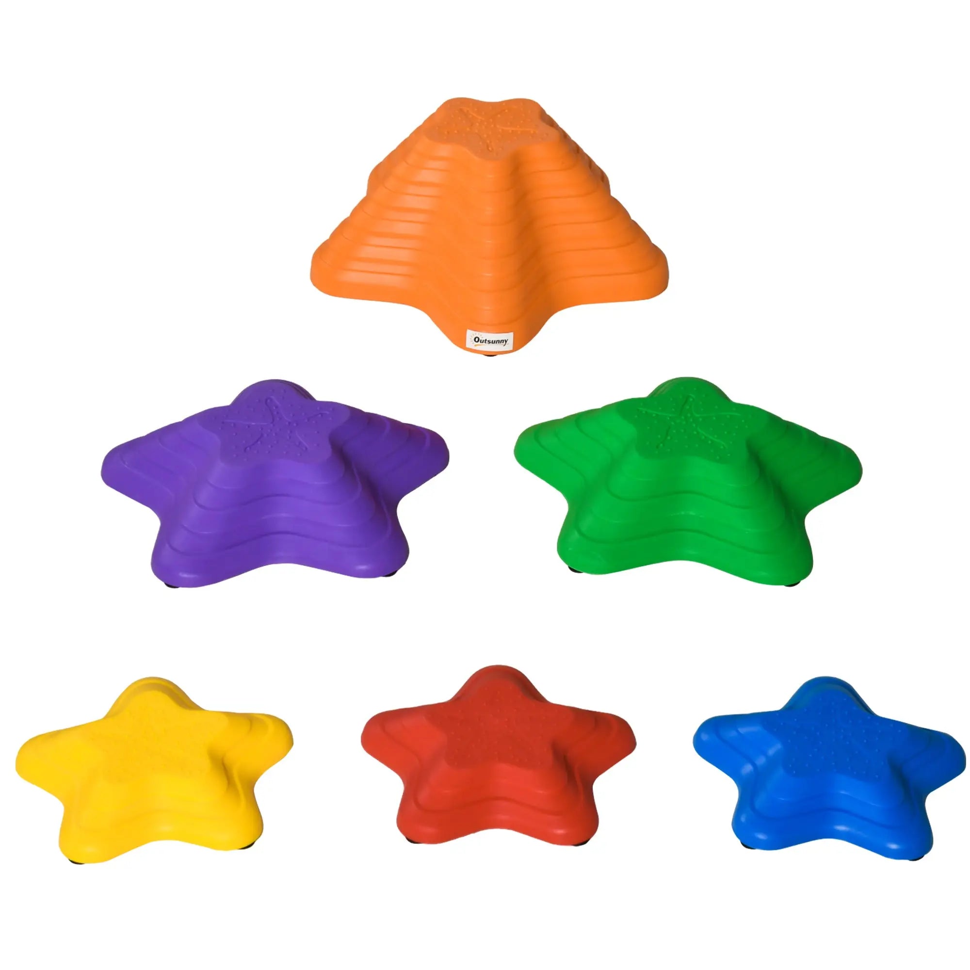 Outsunny 6-Piece Kids Balance Stepping Stones, Starfish Style Non-slip Obstacle Course, Stackable Balance Blocks Garden Toys Encourage Toddler Balance Indoor Outdoor 