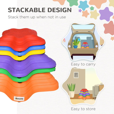 Outsunny 6-Piece Kids Balance Stepping Stones, Starfish Style Non-slip Obstacle Course, Stackable Balance Blocks Garden Toys Encourage Toddler Balance Indoor Outdoor 