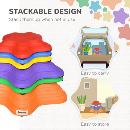 Outsunny 6-Piece Kids Balance Stepping Stones, Starfish Style Non-slip Obstacle Course, Stackable Balance Blocks Garden Toys Encourage Toddler Balance Indoor Outdoor 