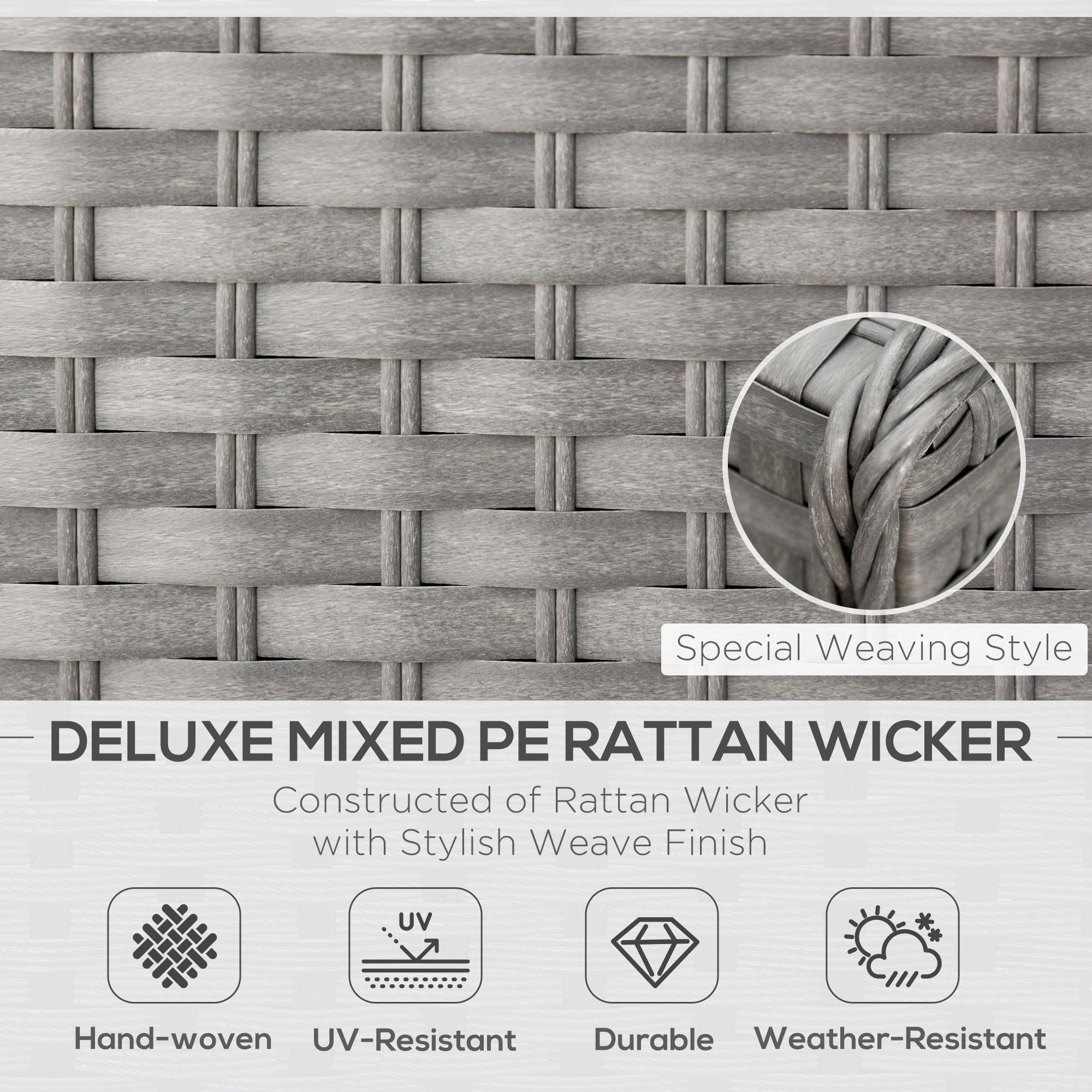 Outsunny 6 Pieces Outdoor PE Rattan Wicker Corner Sofa Set with 10cm Thick Padded Cushions, Aluminium Conservatory Furniture with Glass Top Coffee Table, Footstools, Grey 